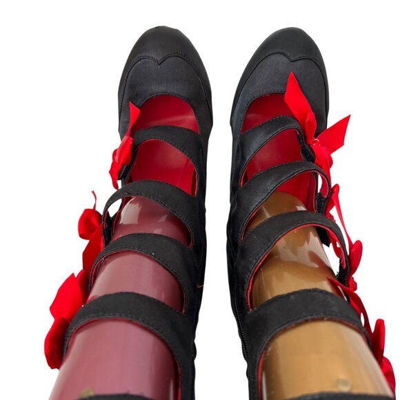 Funtasma Burlesque 129 high heels black satin red bows size 7 straps - Picture 5 of 11